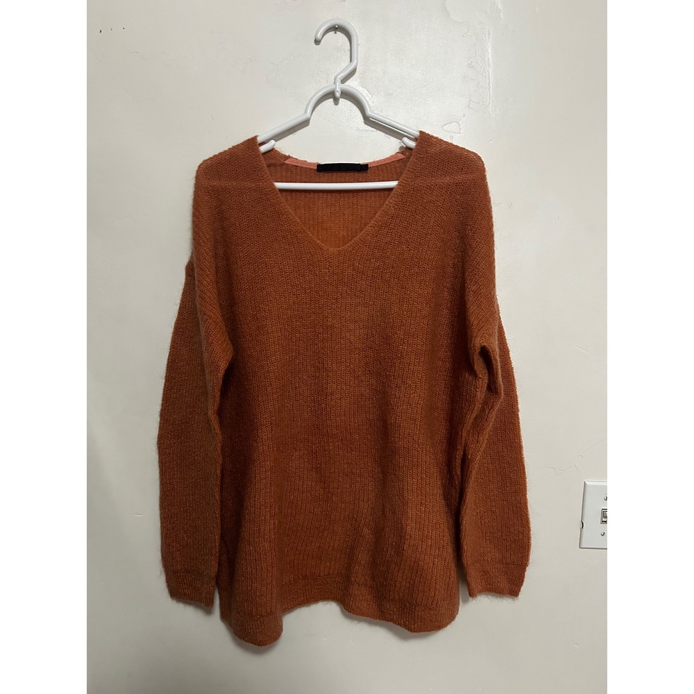 Jenni Kayne Rust pink Mohair Blend V-Neck Oversized Sweater L 477-7353-B21 - Picture 2 of 10